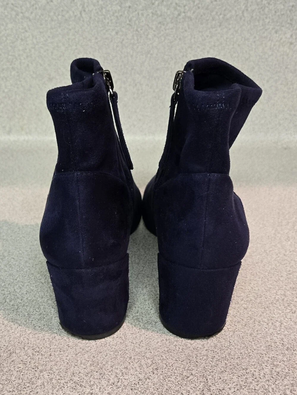 Nine West Navy Faux Suede Boots with Silver Heel Detail, Size 8
